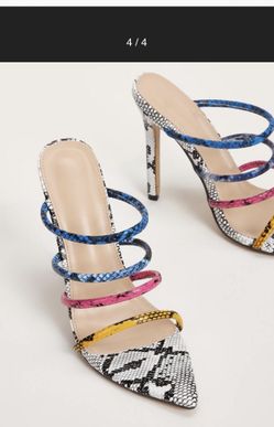 Open Toe Strappy Stiletto Heeled Mules