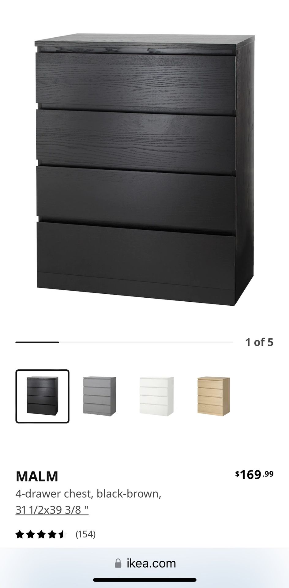 1 New In Box IKEA MALM 4-drawer chest, black-brown31 1/2x39 3/8 "