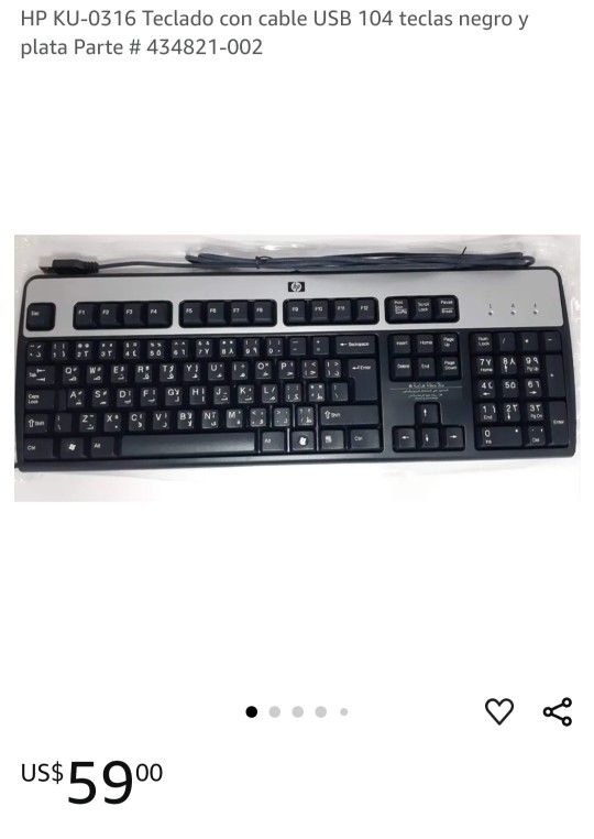 Teclado con cable USB 104 teclas negro y
plata Parte # 434821-002