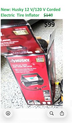 New: Husky 12 V/120 V Corded Electric Tire Inflator - Black