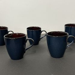 Lot of 5 - Mikasa Dark Blue Coffee with Brown Lining  Mugs  - VGUC