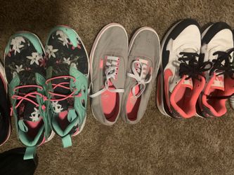 Vans men’s 6.5 pink $10. Reebok 6.5 flowers$15 ,Nike Air pink 7Y. $20