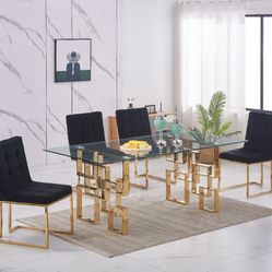 5PC Tod Glass Top/Gold Base Dining Room Set (70.86”x40”)