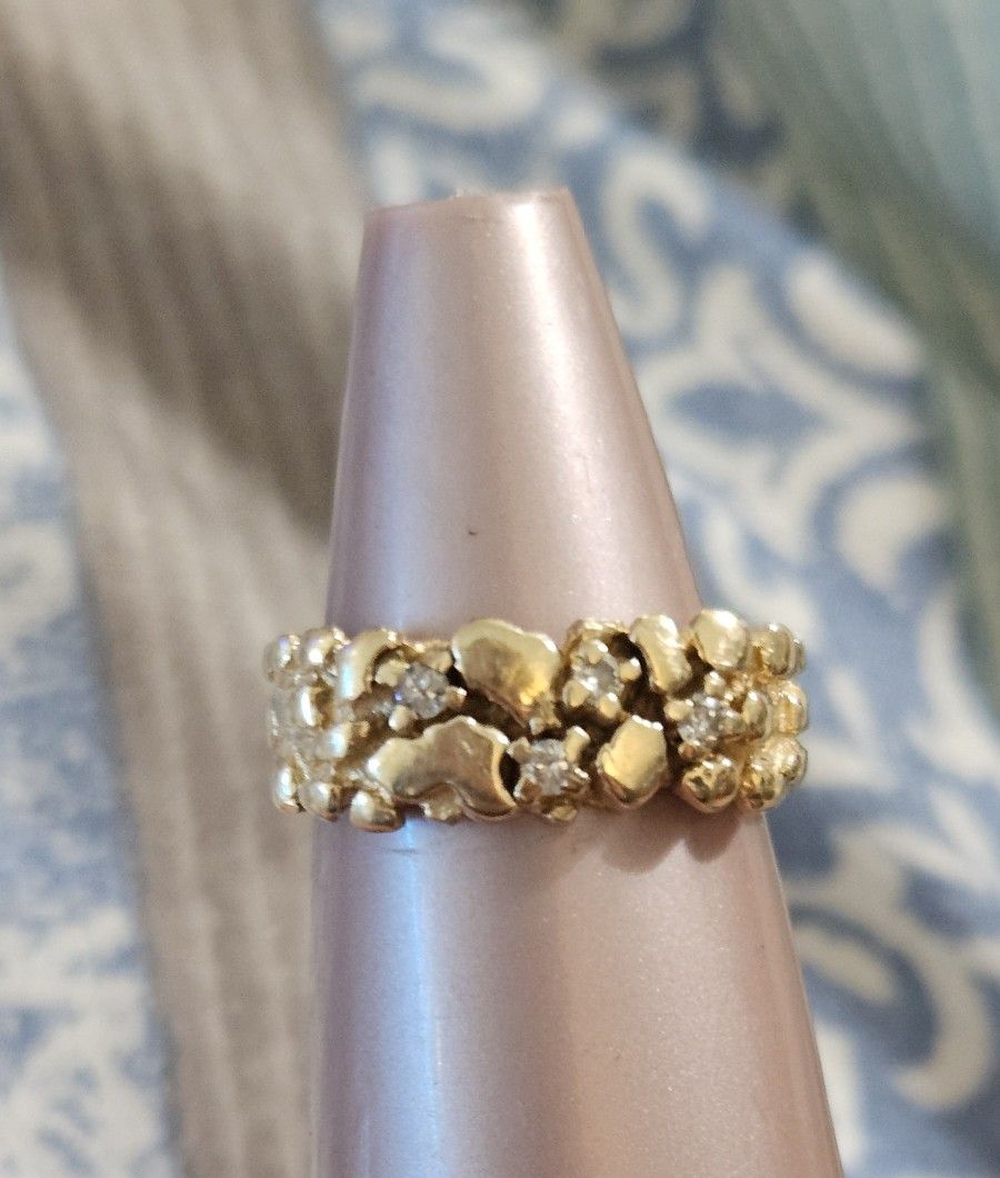 14 Kt Gold Diamond Nugget Ring