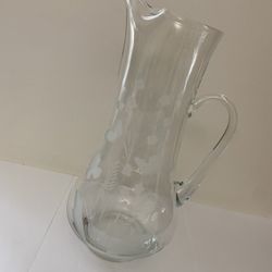 Vintage MCM American Elegant Floral Etched 13" Tall Clear Glass Pitcher