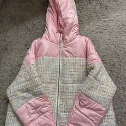 Fashion Nova Pink Tweed Puffer Jacket
