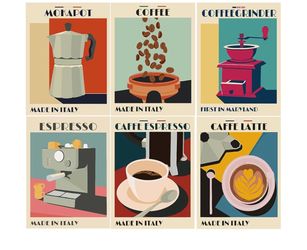 AREOPNMG 6 Pack Paint by Numbers Kit for Adults Beginner,DIY Espresso Coffee Painting by Numbers Kits, with Brushes and Acrylic Paint (Without Frame),