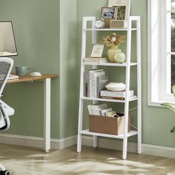 2 Colors:: Ladder Shelf, 4-Tier Bookshelf, Storage Rack, Bookcase with Steel Frame, for Living Room, Home Office, Kitchen, Bedroom, Industrial Style, 