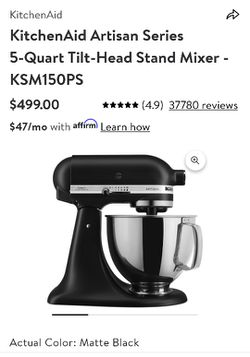 KitchenAid KSM150PSBK Artisan 5 Quart Stand Mixer, Black