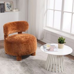 Set Of 2 Modern Khaki Fur Fabric Upholstered Slipper Side Chair with Curved Backrest