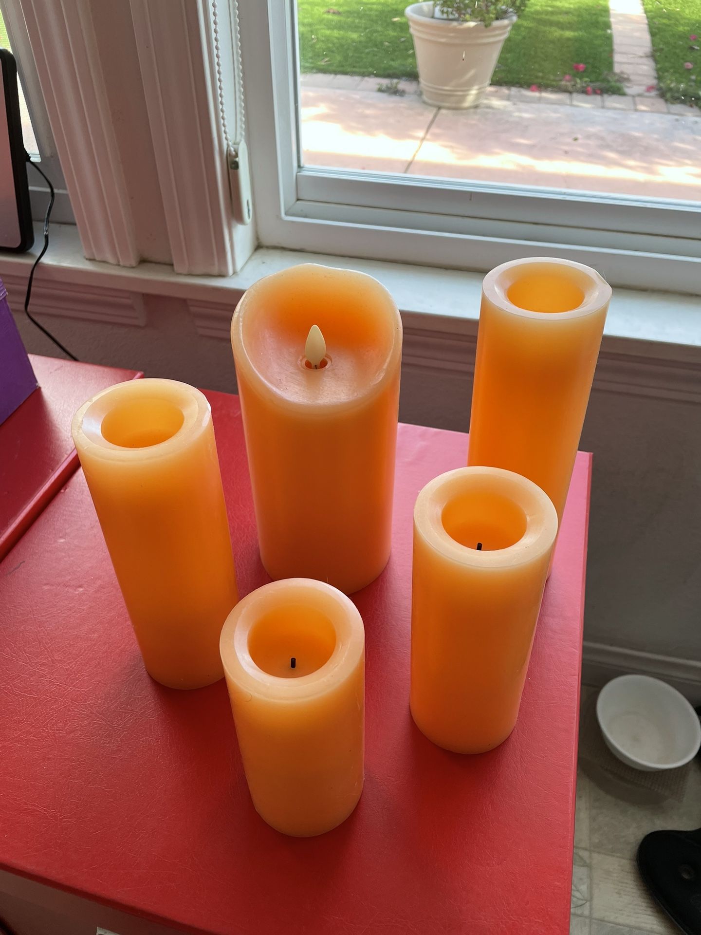 Set Of 5 Orange Flameless Candles