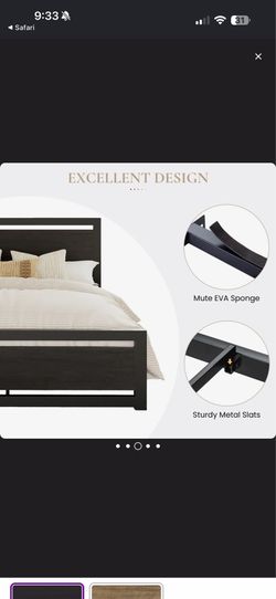 Marilee Wood and Black Metal QUEEN Frame Bed with Headboard