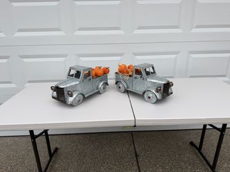 Galvanized Metal Truck Pumpkin Decor Set of 2