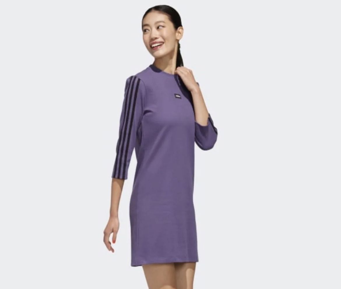 NWT Purple Adidas 3-stripe 3/4 Sleeve Dress Women’s Small