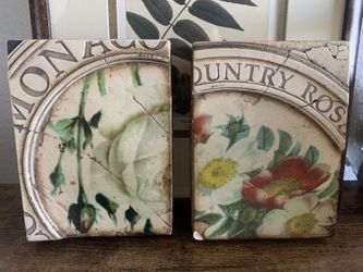 Set Of 2 Sid Dickens Art Tiles Country Roses And Monaco Limited Edition Sold Out Collector Art