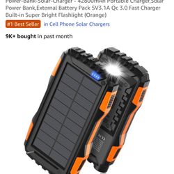 Power-Bank-Solar-Charger - 42800mAh Portable Charger,Solar Power Bank,External Battery Pack 5V3.1A Qc 3.0 Fast Charger Built-in Super Bright Flashligh