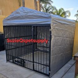 Brand New In Box! Large Outdoor Covered Dog Kennel & Treated Roof Tarp Feeding Door & 2 Bowls, Side Wall Roll Down Canopy  Coverage Coral De Mascota 