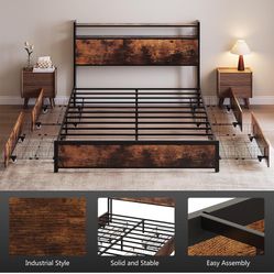 VINGLI Queen Bed Frame with 4 Storage Drawers and Headboard