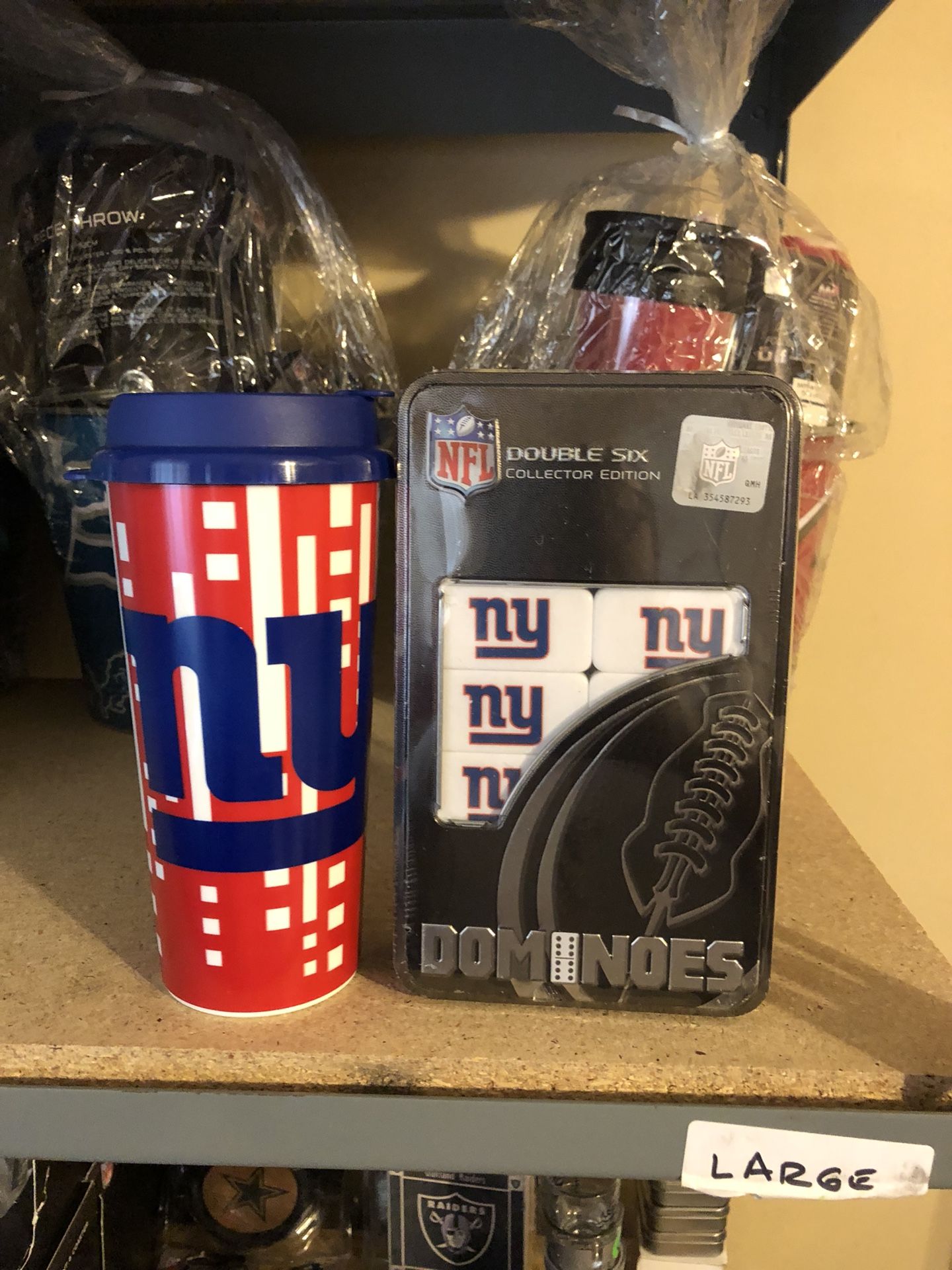 New York Giants cup and Dominos