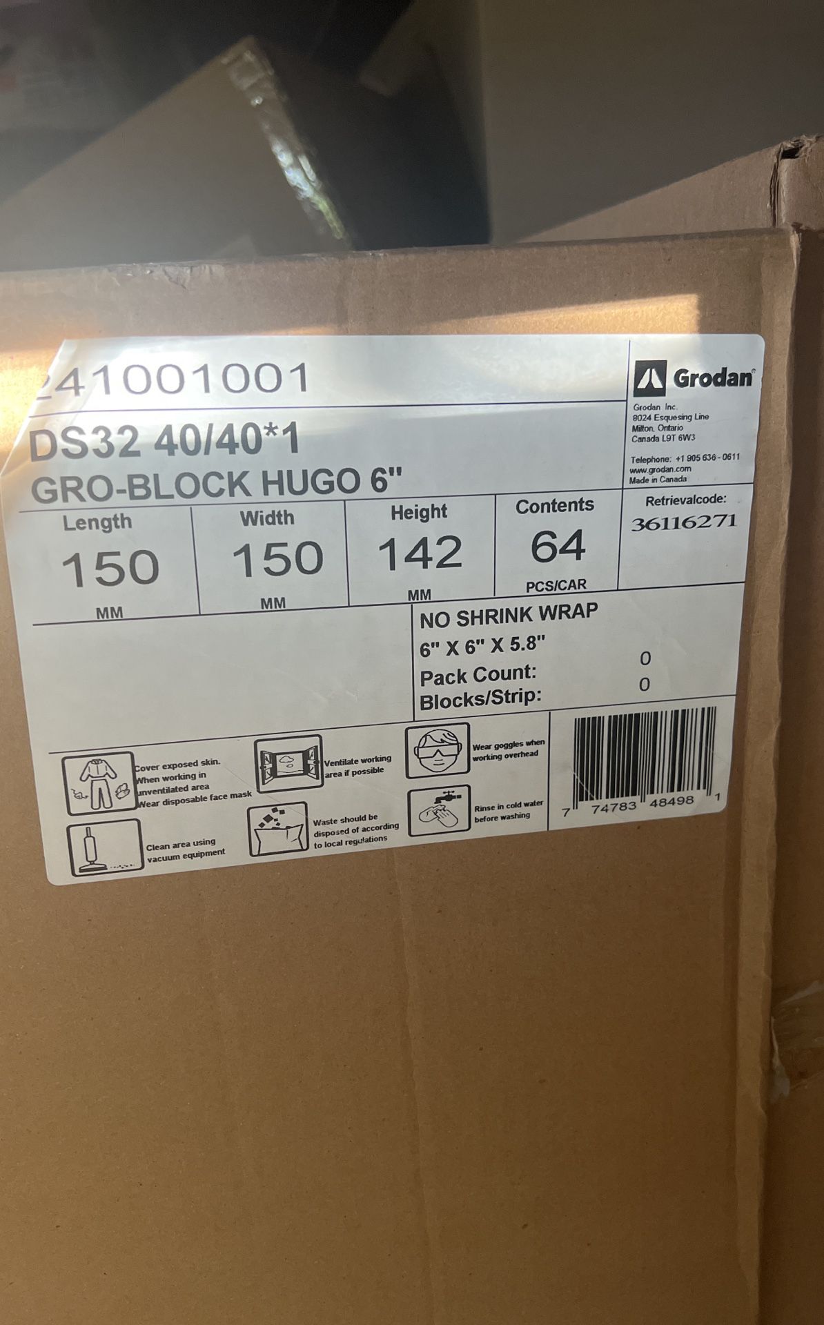 Hugo Grow-block 6" x 6" Rockwool Grow Cubes