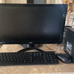 Desktop Dell, Acer Monitor With Keyboard And Mouse Plus Printer With Cartridges 