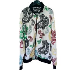 COOGI Track Zip-Up Jacket White Multi Colored Paisley Embroidered Men’s 3XL