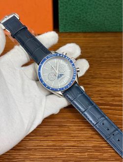 Omega Speedmaster Chronograph Watch Blue Leather