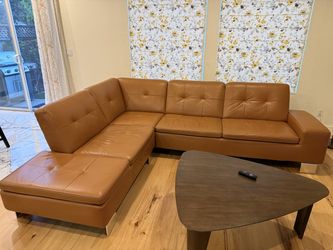 Camel Brown Leather Sectional Sofa (Scandinavian design)