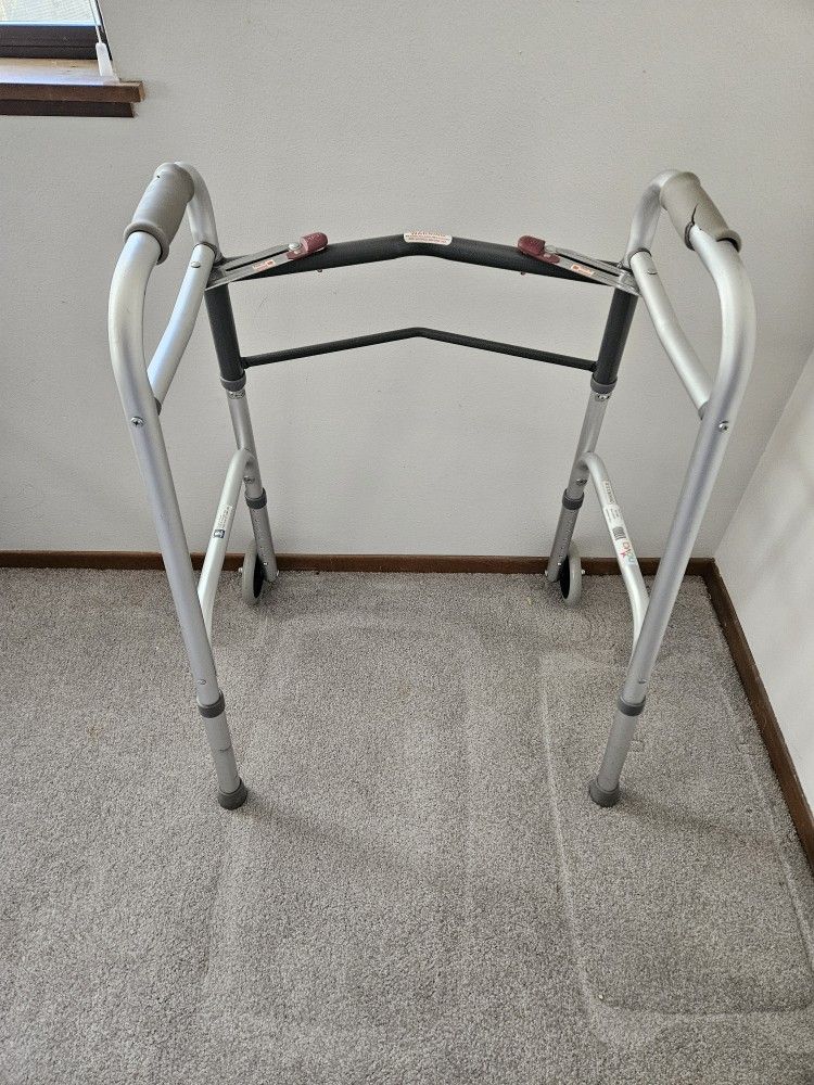 walker-Drive Medical- 19" Deluxe Two Button Folding w/rolling Wheels