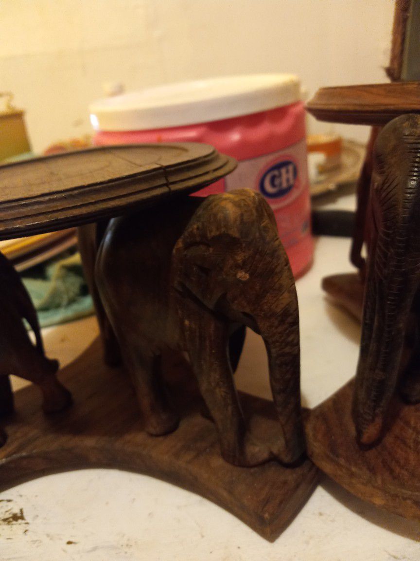 ***HAND-CARVED ELEPHANT CANDLE STANDS***