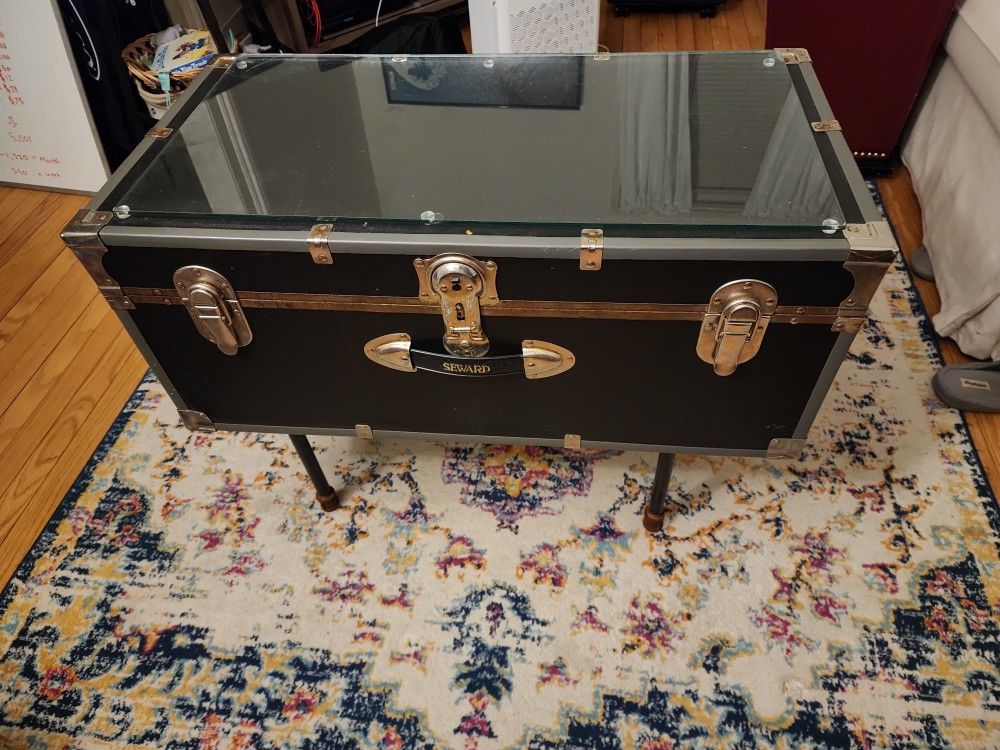 Vintage Seward Trunk Coffee Table w/ Glass Top