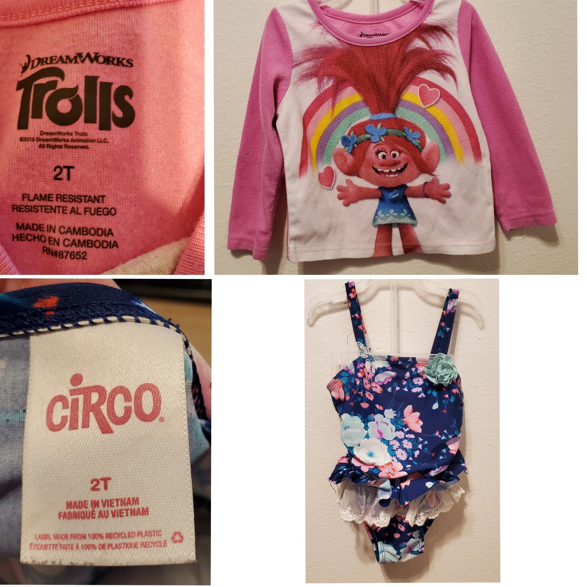 2t swimming suit and trolls top