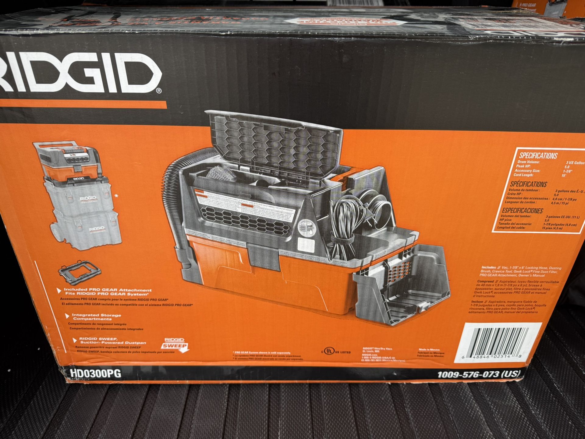 RIDGID 3 Gal. 5.0 Peak HP NXT Shop Vacuum Wet Dry Vac with Filter, Expandable Locking Hose, Accessories and Pro Gear Attachment