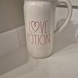 Rae Dunn LOVE POTION Ceramic Double-sided Pitcher 9" H Reverse side has recipe for love