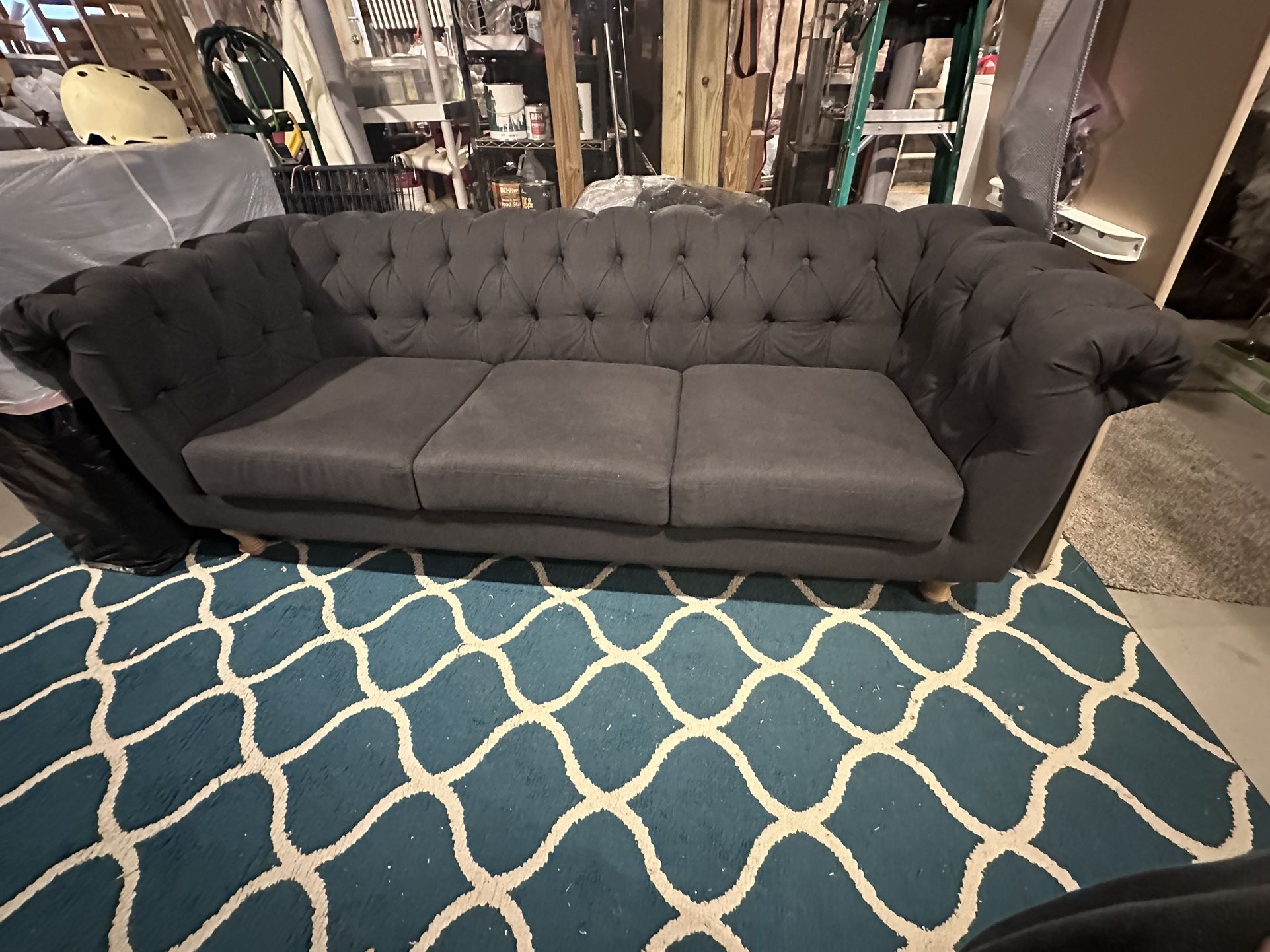 World Market Charcoal Gray Quentin Chesterfield Sofa