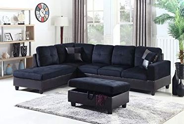 New 3pc Midnight Microfiber Sectional Set & Free Delivery