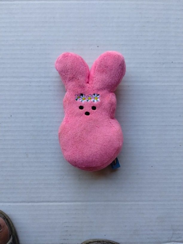 Hot Pink 6" Peeps Plush Stuffed Animal Squeaker Toy Bunny Peep With Flowers Easter