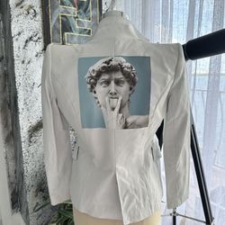 One in the world custom made genuine lamb skin White Leather Jacket Size Small 
