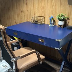 Desk And Chair Drawers Blue Brown 