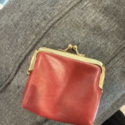 Vintage real leather coin purse red 