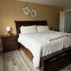 King Size Solid Wood Bed Frame + 2 Nightstands