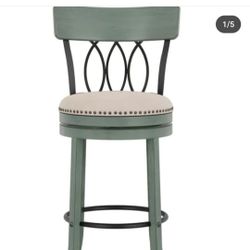 💚💚💥P308#10 $220 Furniture of America Wynn Wood and Fabric Swivel Bar Chair (Set of 2) - Antique Green - Bar Height -