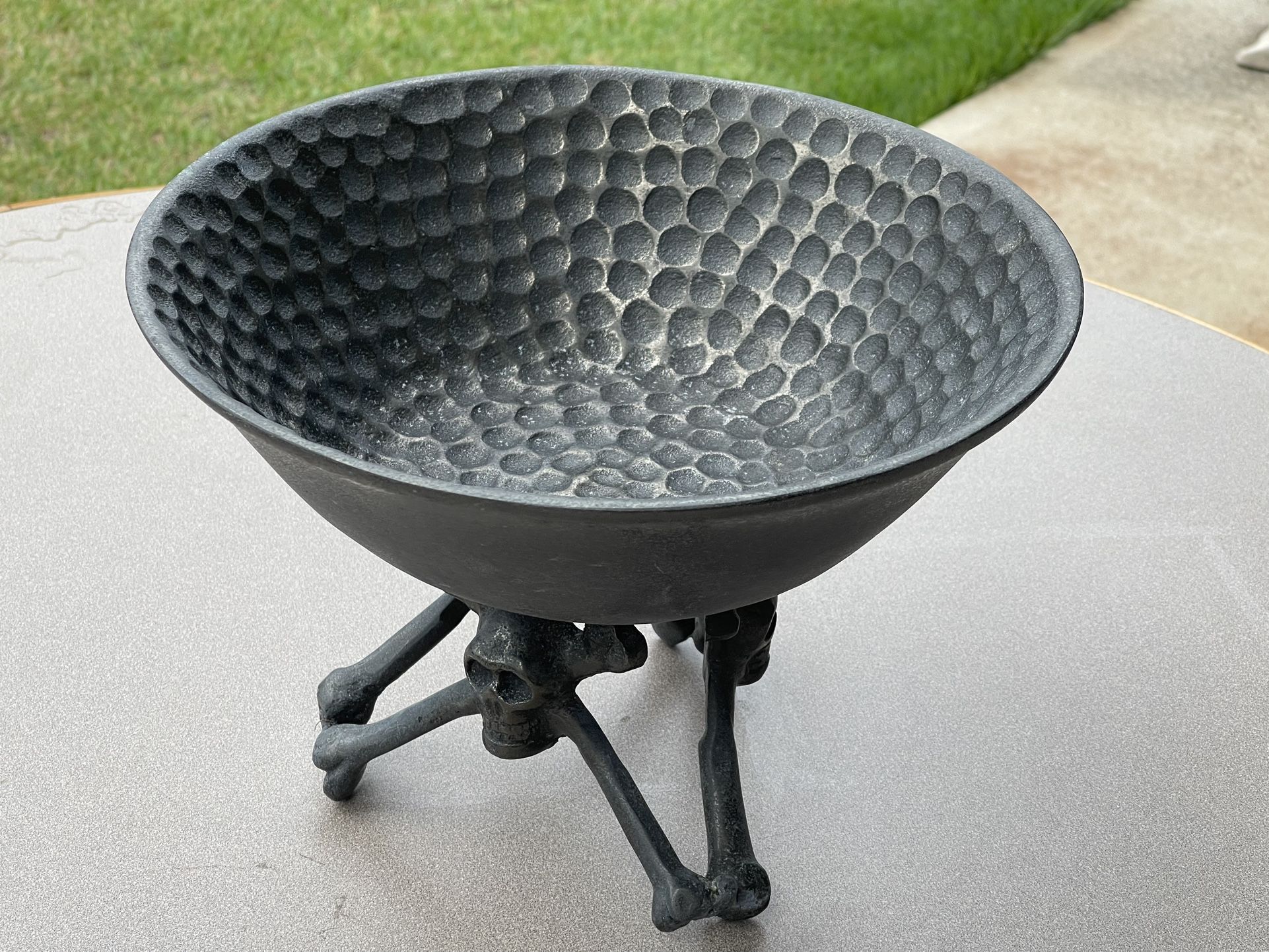 Pewter Bowl With Skulls.