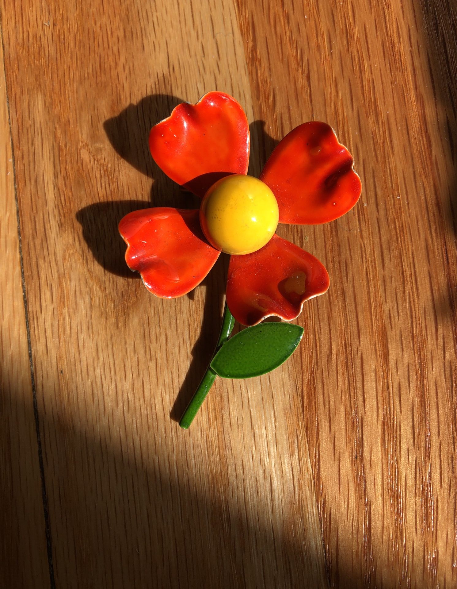 Vintage Enameled Orange Pansy Flower Pin