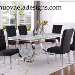 7 PCS Ilianna Collection Modern dining table set-available in 3 colors-faux marble table top Now 1689.00 Free Delivery 🚚 