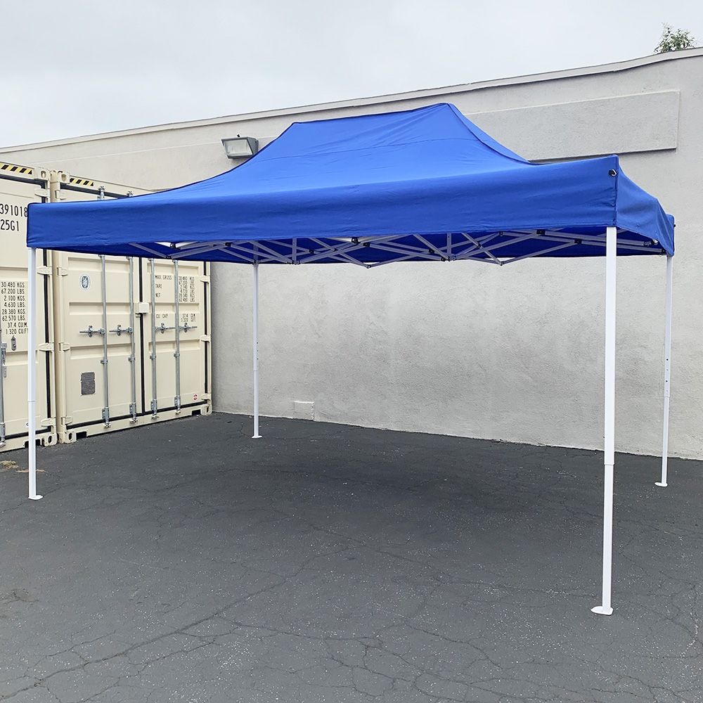 New $145 Heavy-Duty 10x15 FT Outdoor Ez Pop Up Canopy Party Tent Instant Shades w/ Carry Bag (White, Blue)