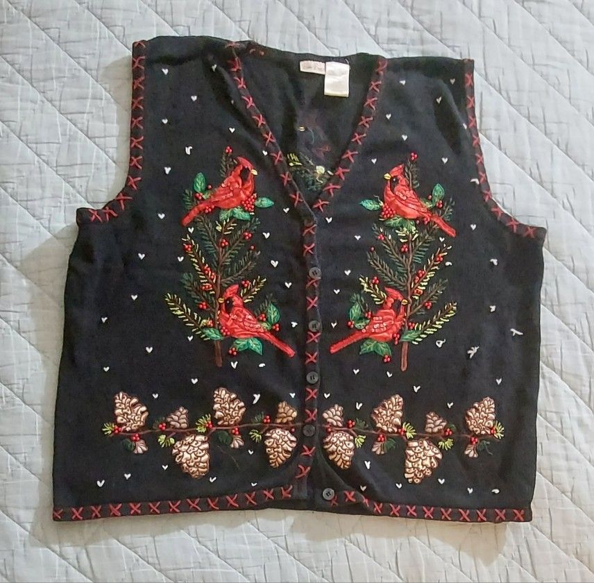 Woman's Bobbie Brooks Red Bird Sweater Vest size XXL. Pickup Only.