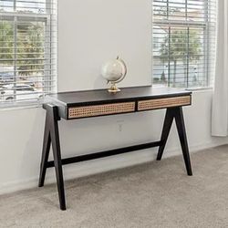 Charcoal Cane Desk with Drawers