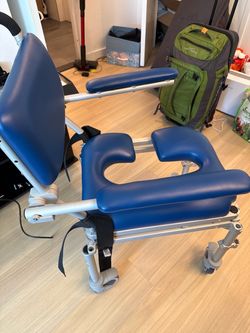 Blue Shower Wheelchair with Padded Arms