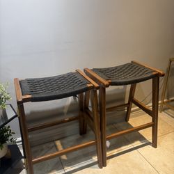Set of 2 Modway Saoirse Woven Counter Stools - Mid Century Modern